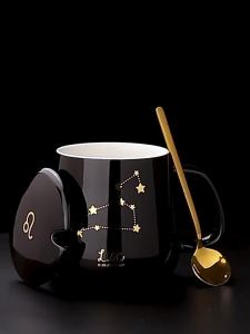 Ceramic Mugs 12 Constellations Creative Mugs With Spoon Lid Black Mug New Bone China Milk Coffee Cup Drinkware Gift Tea Mug2026