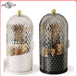 JACIRCLE 360° Rotating Makeup Brush Holder with Lid Dustproof Makeup Brushes Comestic Tools Organizer for Desktop