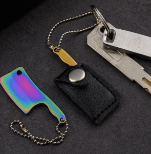 Mini Cleaver Keychain EDC Tool Tiny Pocket Knife with Leather Sheath