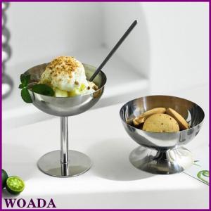 WOADA 2023 New Stainless Steel Goblet Cup Ice Cream Dessert Salad Bowl Fruit Plate Snack Dish KTV Bar Supplies