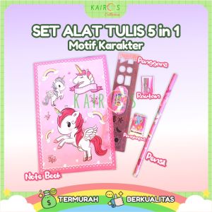 Alat Tulis Set Zipper Pouch 2 in 1 Tempat Pensil Karakter Unicorn