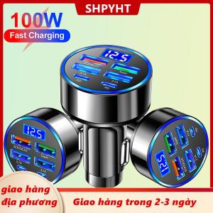 [COD] SHPYHT Giao hàng địa phương 100W 6-Cổng USB Loại C Xe Sạc Với Điện Áp Hiển Thị Pd Nhanh Chóng Sạc Power Adapter Cho Iphone Android Điện Thoại Thông Minh Máy Tính Bảng