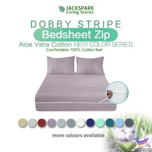 Cadar Zip Premium Cotton Stripe Design Zip Bedsheet Plain Single 2"/4"/6" Super Single Queen 8" Sarung Cadar Berzip U Shape Kain Tilam Cadar Plain U茹荟棉型单人拉链床单单人拉链全包