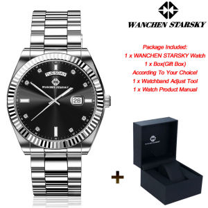 WANCHEN STARSKY Luxury Watches For Men Date Chronograph Stainless Steel Man Watch Waterproof Mens Quartz Watch