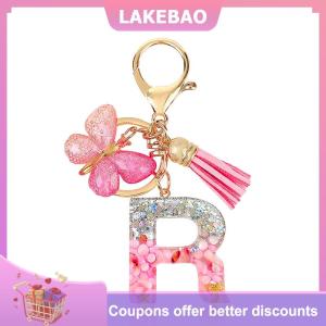 【LAKEBAO】 A-Z mơ mộng sequin chữ Keychain cho phụ nữ tua bướm mặt dây chuyền ban đầu Keyring ví túi treo quyến rũ Xe móc chìa khóa