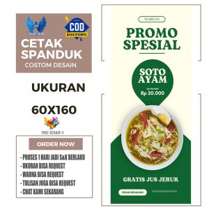 Cetak Spanduk Banner PROMO Soto Ayam ukuran 60x160 Costom Desain