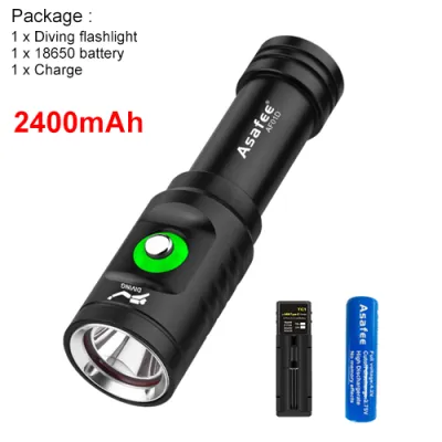 ASAFEE AF01D Professional Scuba Diving Flashlight 80M Deep Underwater Tactical Night Diving Torch XM-L2 LED Waterproof Spear Fishing Light Use 18650 Battery