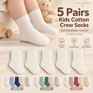【SG STOCK】KIKICOVE 5 Pairs Kids Cotton Crew Socks Soft Breathable Stretchy Baby Toddler Children Socks 0-12 Years