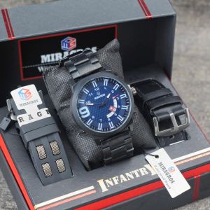 Jam tangan Pria Miragros 6006MR tali rantai tanggal aktif free tali rubber sama kulit original