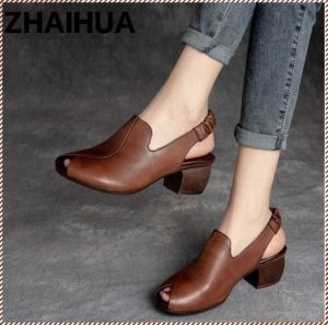 รองเท้าคุณแม่ ไม่หลวม รองเท้าแตะปากปลา มีเสน่ห์ รองเท้าส้นสูงมั่นคง เดิน มีความยืดหยุ่นที่ดี ย้อนยุค