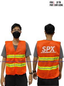 Áo lưới phản quang công nhân thun 2 bên màu cam in logo SPX | Hình thật hàng sẵn nhiều