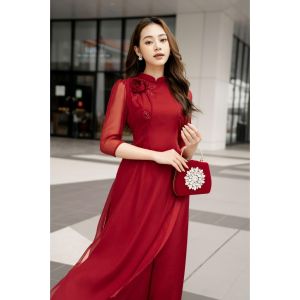 ÁO DÀI CÁCH TÂN ( VOAN TƠ CAO CẤP ) MỀM MỊN TIỂU THƯ TAY LỠ ĐÍNH KẾT HOA TẾT DÂY