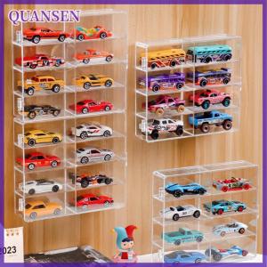 QUANSEN กล่องโชว์อะคริลิกสำหรับรถยนต์แบบ1:64ชั้นวางตู้ของเล่นรถกันฝุ่นกล่องใสติดผนังไม่เจาะติดผนัง