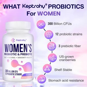 Vaginal Probiotics for Women - 300 Billion CFUs 12 Strains Probiotics with Prebiotic Organic Cranberry Extract Daily Womens Probiotic for Vaginal Urinary Digestive Gut Immune Health 60 Capsules