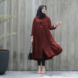 (Zilka Shop) Tunik Tiwi Wanita Remaja Dewasa Terbaru 2021 Kekinian Bahan Katun Rayon Adem Premium Import Tebal / Atasan Wanita Muslimah Long Tunik Busui Kancing Depan Full Tangan Kancing TERMURAH (BISA COD / GROSIR LEBIH MURAH)