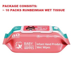 READY STOCK❤️5-10 Pack Non Alcohol Runbeimian Baby Wipes Baby Wet Tissue Soft Cotton Cleaning Tissue Tisu Basah Bayi