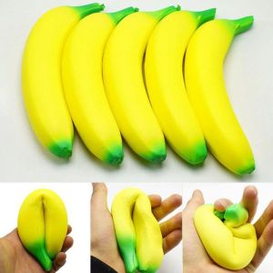 ALLURING Fruit Squeeze Toy Banana Squeeze Toys Simulation Banana Slow Rising Squeeze Pinch Toy Banana Reducer Yellow Green Birthday Gift