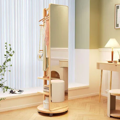 Full-length Mirror Rotatable Solid Wood Or Mounted Clothes Hanger With Storage Dressing Standing Mirror Stage Mirror