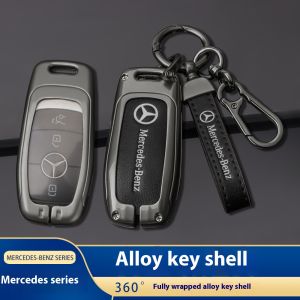 Car Alloy Key Case Key Bag Shell Key Chain For Mercedes Benz A C E S G Class GLC CLE CLA GLB GLS W177 W205 W213 W222 X167 AMG
