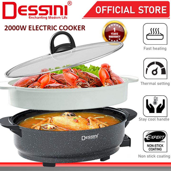 DESSINI ITALY Electric Cooker Steamboat Hot Pot Non Stick Frying Wok ...