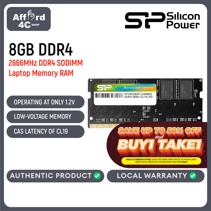 Silicon Power 8GB 2666Mhz DDR4 Non-ECC CL19 SODIMM Laptop Memory RAM