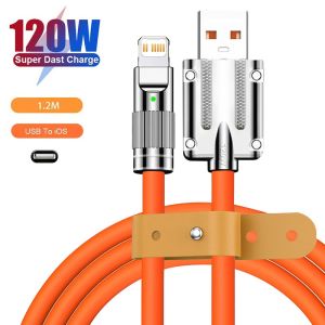 Benih 120W 6A Kabel Data Android Kabel Pengisi Daya Kepala dengan Lampu LED Kabel Pengisi Daya Cepat USB Mikro/Tipe C /IOS Pengisi Daya Cepat