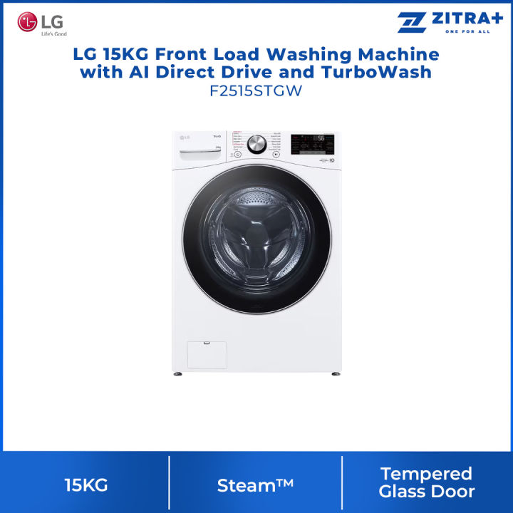 Lg 15kg Front Load Washing Machine With Ai Direct Drive And Turbowash F2515stgw Tempered Glass 7854