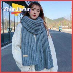 zhanjietun ผ้าพันคอขนสัตว์สไตล์เกาหลีสำหรับผู้หญิง ใหม่ผ้าพันคอขนสัตว์สำหรับผู้หญิงและผู้ชายผ้าพันคอถักสีพื้นให้ความอบอุ่น