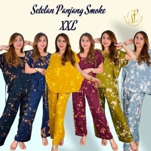 Setelan Panjang XXL Motif Smoke Bahan Rayon Premium Untuk Remaja dan Dewasa Termurah Kekinian