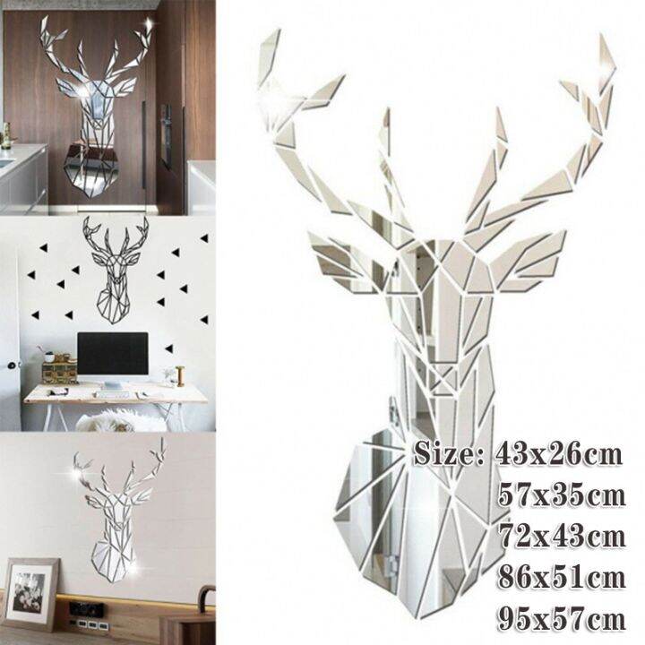 3D Deer Mirror Wall Stickers Acrylic Sticker Self Adhesive Big DIY Deer