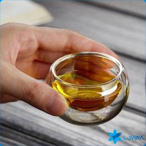 LoviRa 50ml Tea Cup Transparent Double Layer Small Tea Cup Thickened Glass Small Tea Cup