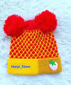 Topi Rajut Bayi Strawbery Warna Kombinasi ( 0-2 Tahun )