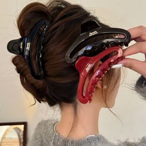 F4 Jepit Rambut Selulosa Asetat New French Gold Label Hollow Large Acetate Hair Claw HSAJ008