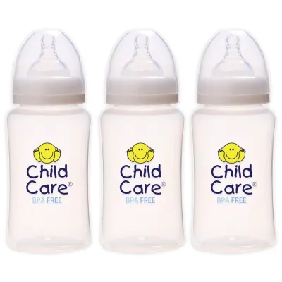 Child Care Set of 3 12oz Wide-neck Printed Baby Plastic Feeding Bottle for Baby Boy and Girl