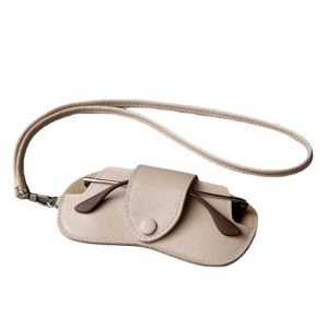 BENYTRO Solid Color Sunglasses Storage Bag with Lanyard PU Leather SunGlasses Holder Design Portable Hanging Sunglasses Eyewear Accessories