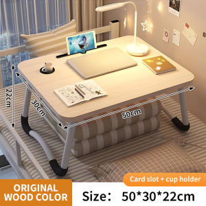 Foldable Bed Table Study Desk Lazy Table Portable Laptop Table Wooden with USB Lamp& Small Fan