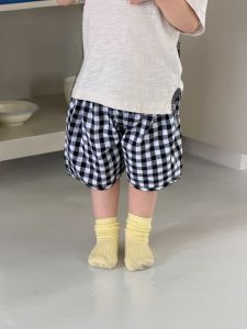 Baby clothes summer thin style Korean-style childrens clothing boys short sleeves T Customized plaid shirt and shorts set