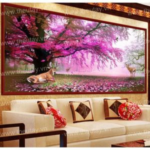 Tranh gắn đá đính kín Toàn Bộ chưa đính Cây Anh Đào