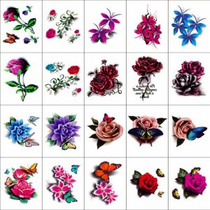 JPTD 5/10/20/30/50 pcs Rose/ Butterfly Pattern Temporary Tattoo Stickers Waterproof 3D Texture Flower Tattoo Stickers Body Art Long-lasting Butterfly Tattoo Stickers Leg/ Arm/ Hand/Foot