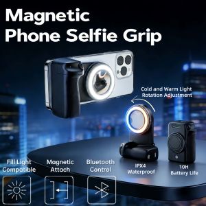 【Hot Listing】Magnetic Phone Selfie Grip Stand with Fill Light Remote 1/4 Screw hole for Video Live Streaming Camera Handle