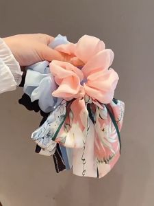 Ikat Rambut Bow Ribbon Scrunchie Elastic Hair Tie Ponytail Holder Elegant Fashion Hair Accessories