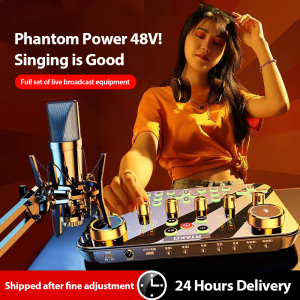 K600 48V Phantom Power RGB LED Wireless Bluetooth 5.0 External Sound Card for Live Streaming