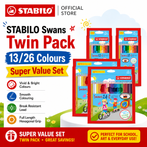 STABILO Swans Twin Pack Colour Pencils 13/26 Colours | Super Value Set | Full Length | Hexagonal Grip | Smooth Colouring