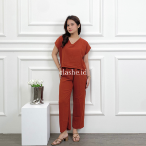 Monica Set Setelan Wanita Atasan Baju Dan Celana Panjang Crinkle Airflow Korean Style Kekinian Terbaru Ootd by Clashe