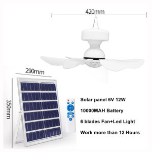 16 inch Solar Ceiling Fan With LED Light Solar Panel Portable Outdoor Indoor Solar Fan Solar Light Inverter Electric Fan