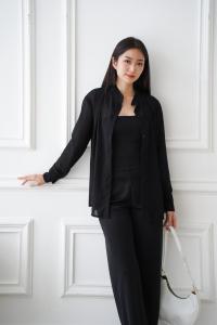 BestStore - Kemeja Polos Hitam Transparan / Kemeja Kekinian / Kemeja Wanita Hitam Polos