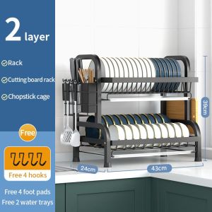 【Ready Stock】Rak Dapur Stainless Steel Dish Rack Rak Pinggan With Utensil Holder And Knife Holder