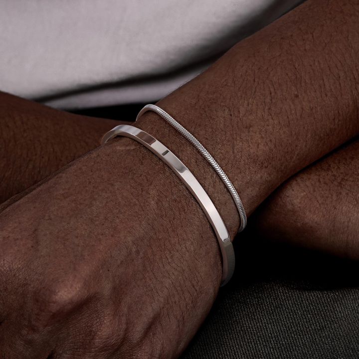 Vnox Mens 2pcs Stacked Open Cuff Bangles Snake Link Chain  Bracelet,Stainless Steel Wristband Jewelry Gift,21+3cm Lazada PH