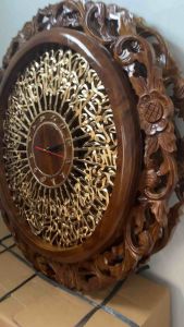 Jam kaligrafi ayat kursi ukir jati 80cm