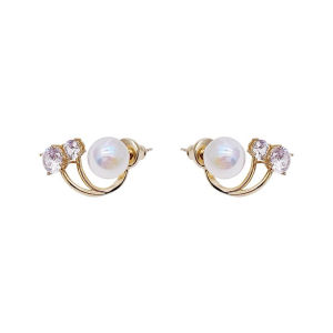 【Muswannas】Zircon Mermaid Pearl Golden Earrings Korean Temperament Fashion Personality Earring Wedding Jewelry